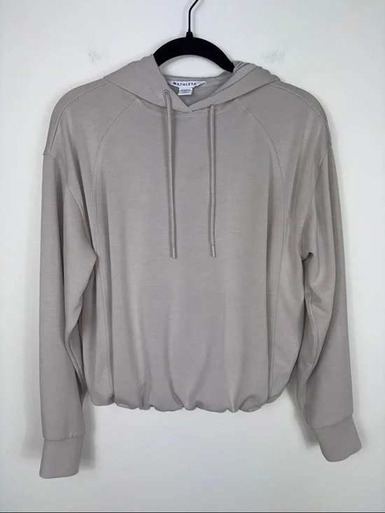 Athleta Seasoft Bubble Hem Hoodie Sweatshirt Abalone Cream Women’s Size XXS - Picture 2 of 9